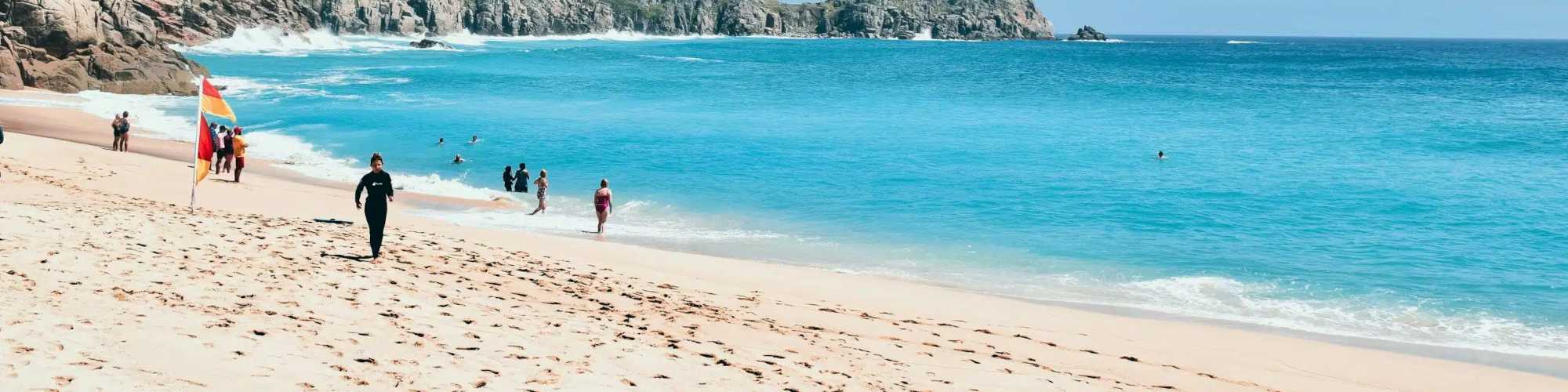 Porthcurno Beach with turquoise waters